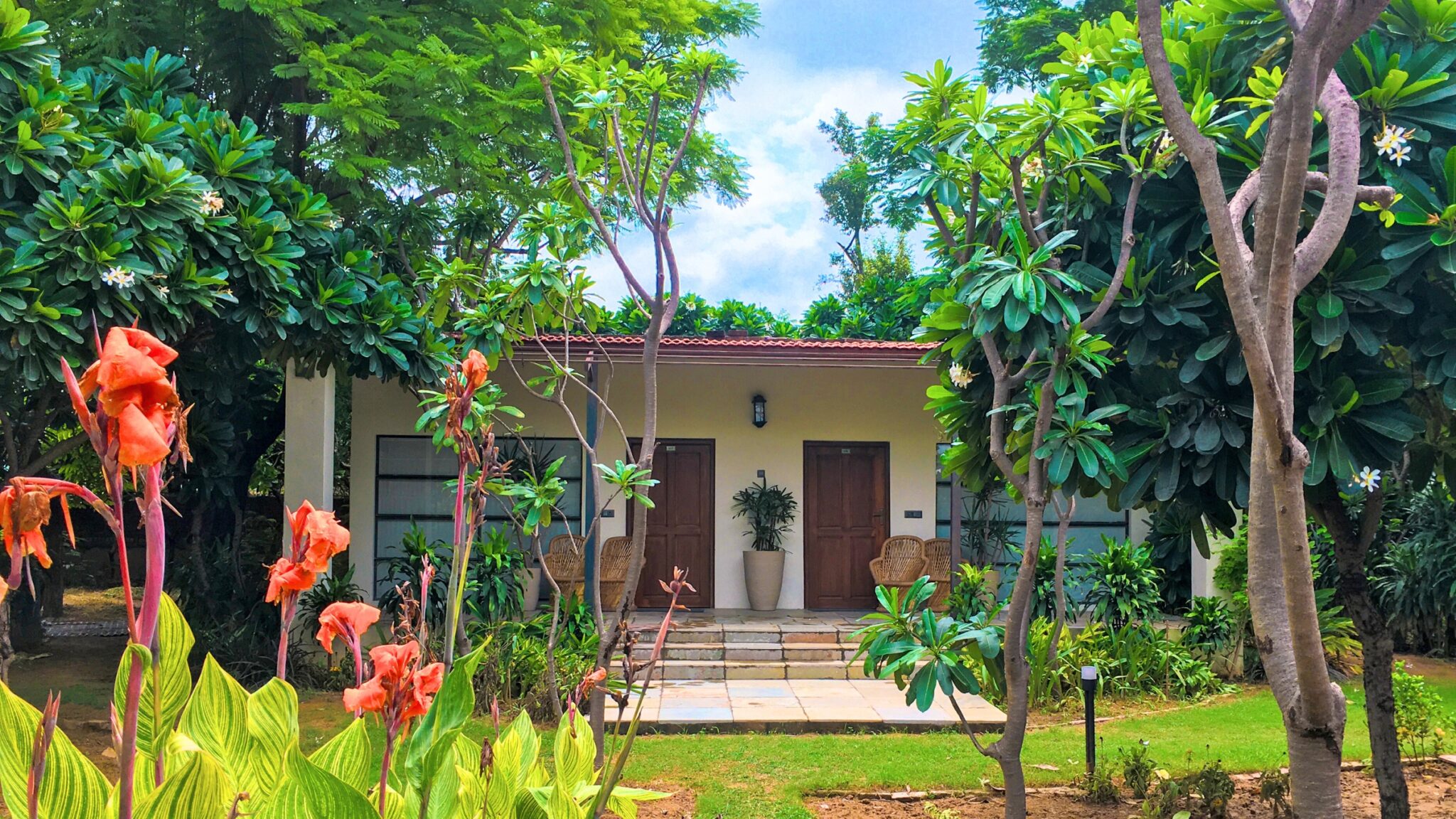 Scenic landscape view at Botanix nature resort with lush greenery and clear skie marigold