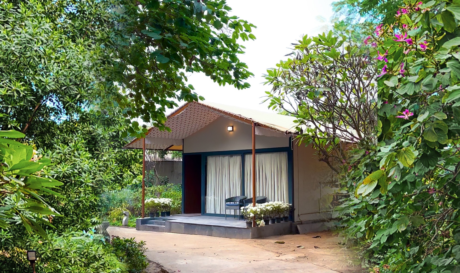 Forest Tents with lush Greenery in botanix nature resort