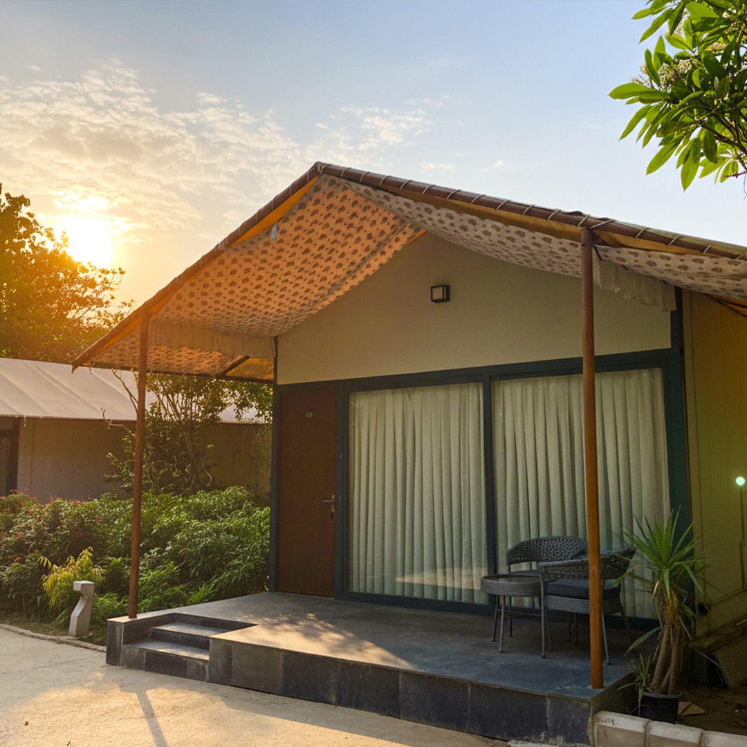 Serene forest landscape at Botanix Nature Resort, a peaceful nature retreat surrounded by lush greenery in Gurgaon.